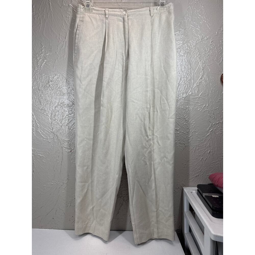 Talbots Petites Womens Gray Pleated Front Relaxed Linen Blend Pants‎ Size 14P